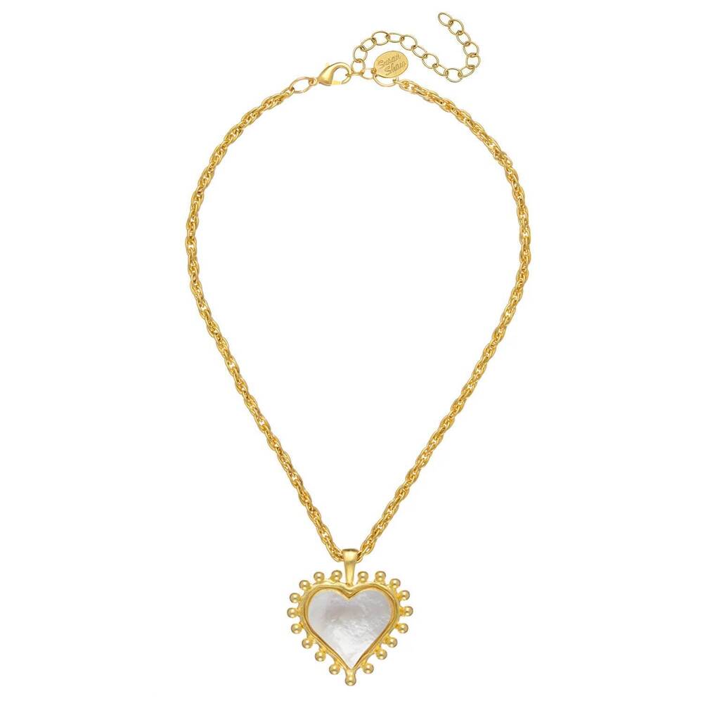 NEW SUSAN SHAW mother of pearl heart necklace in gold